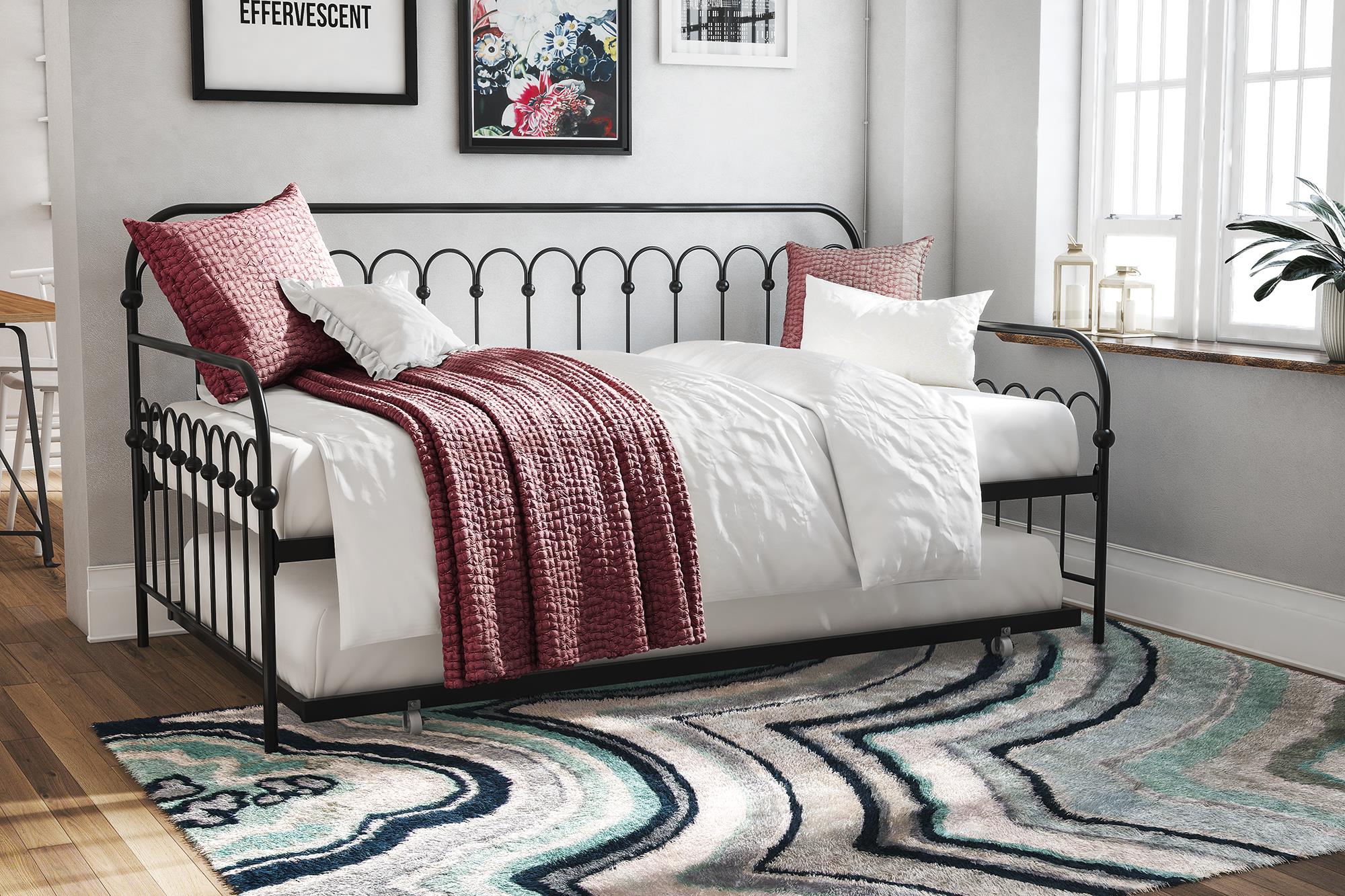 Novogratz Bright Pop Metal Daybed with Trundle - Black - Twin