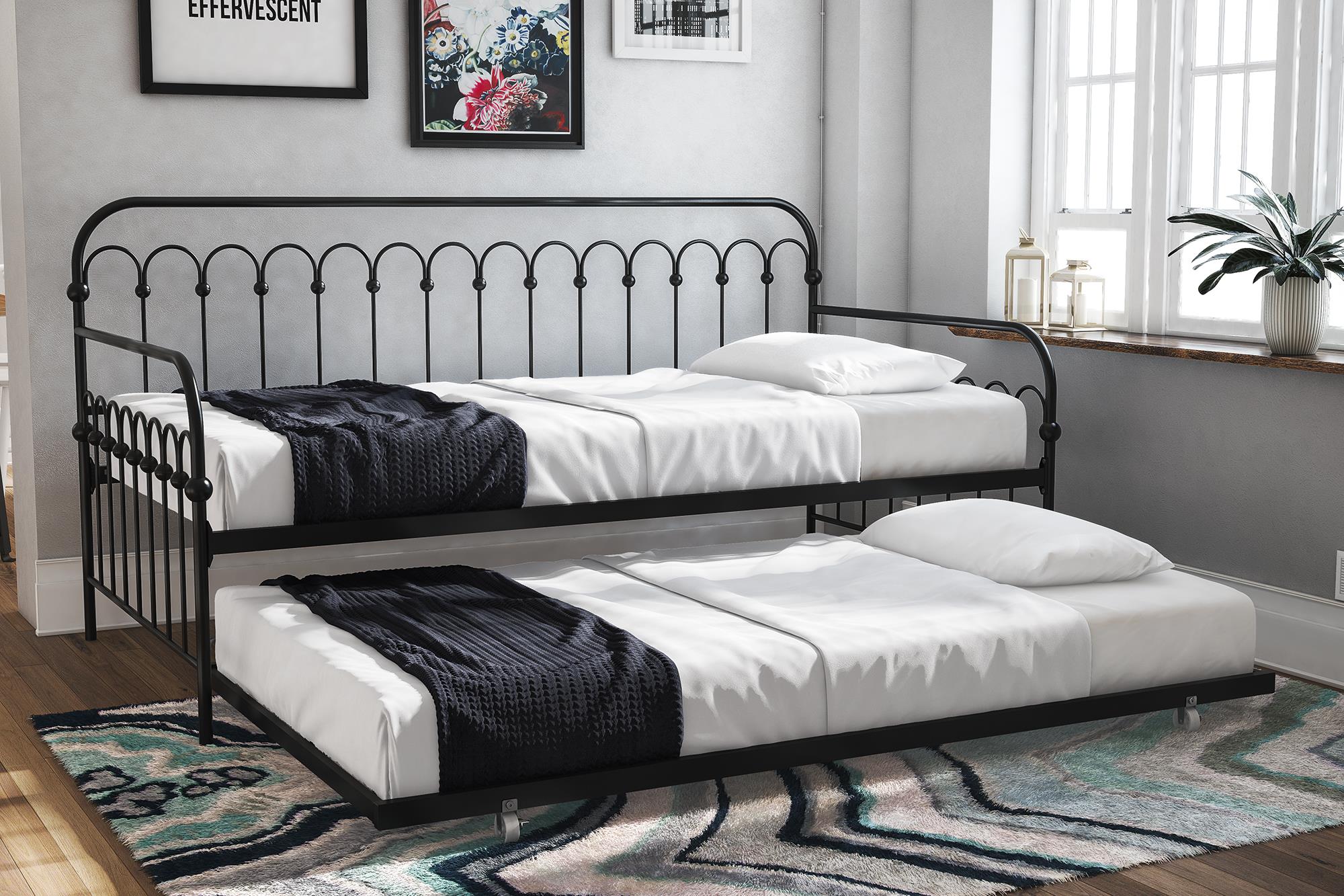 Novogratz Bright Pop Metal Daybed with Trundle - Black - Twin
