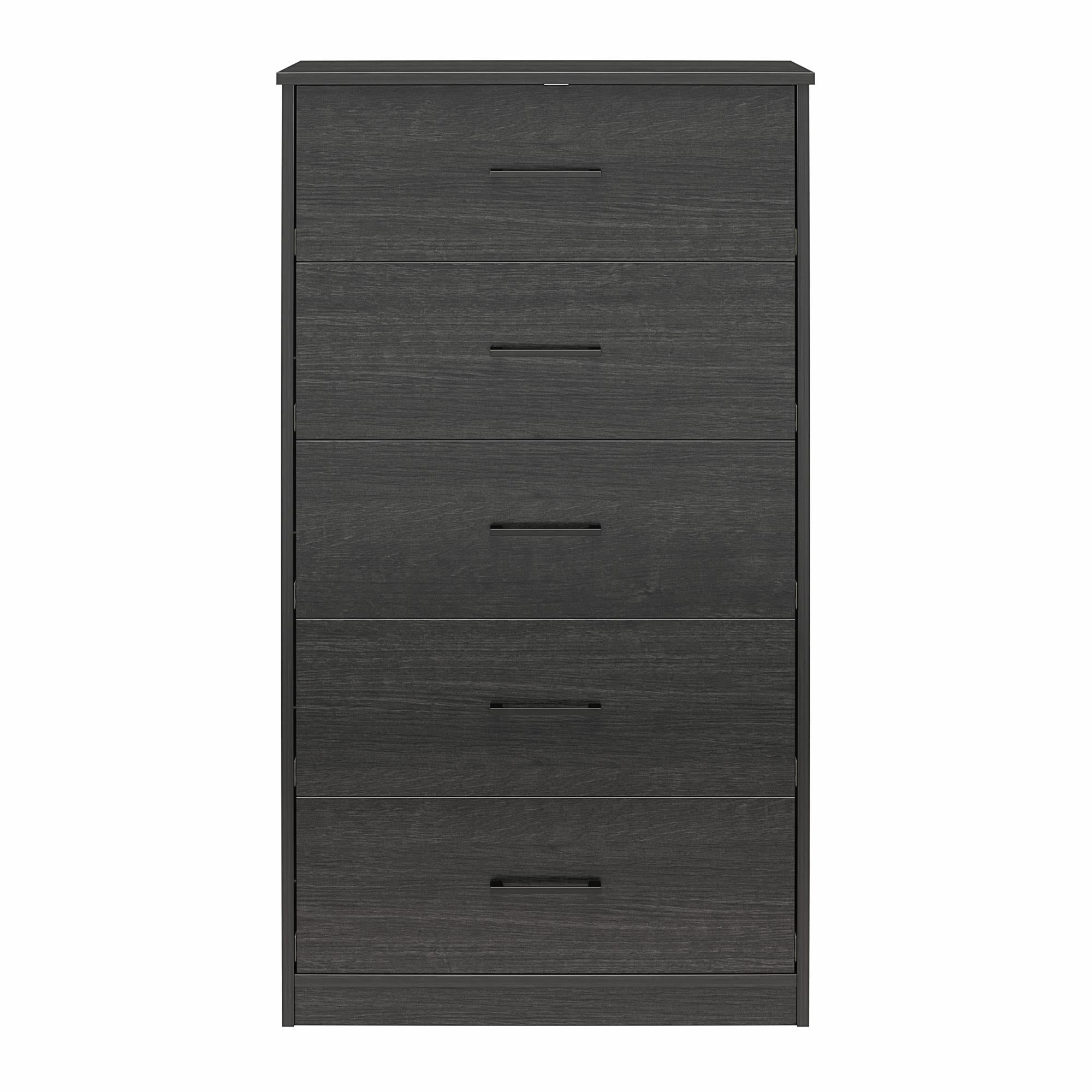 Ameriwood Home BrEZ Build Pearce Tall 5 Drawer Dresser - Black Oak - 5 Drawer