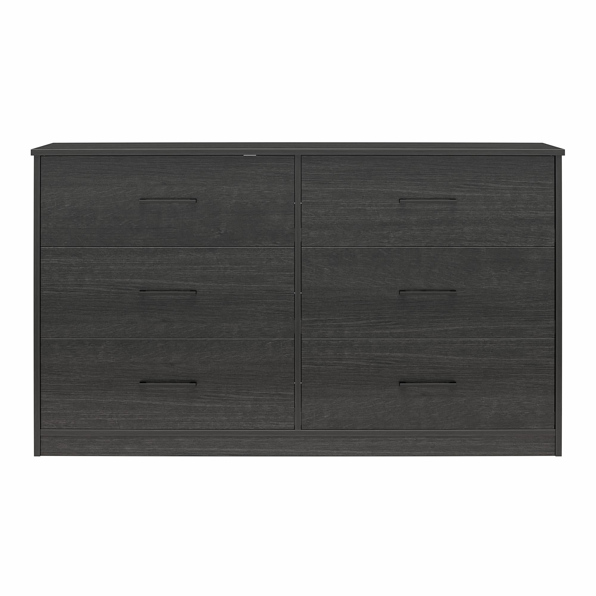 Ameriwood Home BrEZ Build Pearce Wide 6 Drawer Dresser - Black Oak - 6 Drawer