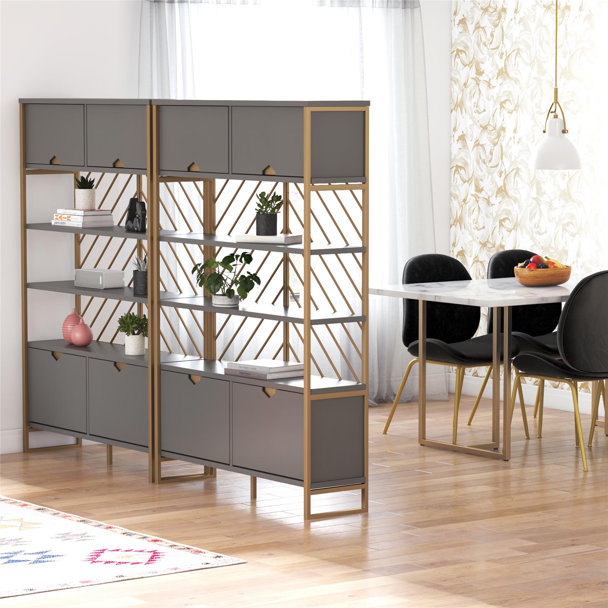 CosmoLiving Brielle Shoe Storage Bookcase & Room Divider - Graphite Grey