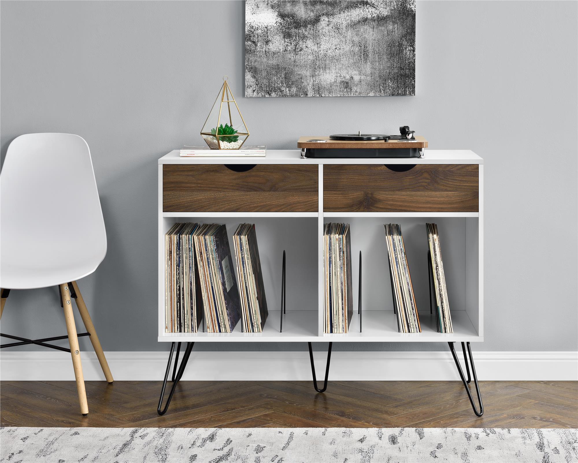 Novogratz Concord Turntable Stand with Drawers - Dark Walnut/White