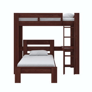 DHP Jaymee Kids' L-Shaped Wood Bunk Bed with Desk - Deep Walnut - Twin-Over-Twin