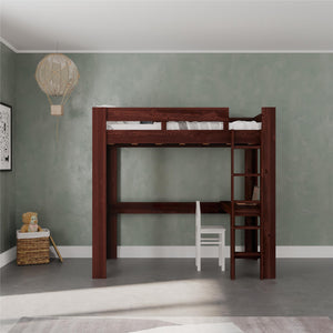DHP Jaymee Kids' Wood Loft Bed with Desk - Deep Walnut - Twin
