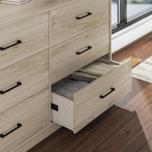 Ameriwood Home BrEZ Build Pearce Wide 6 Drawer Dresser - Blonde Oak - 6 Drawer
