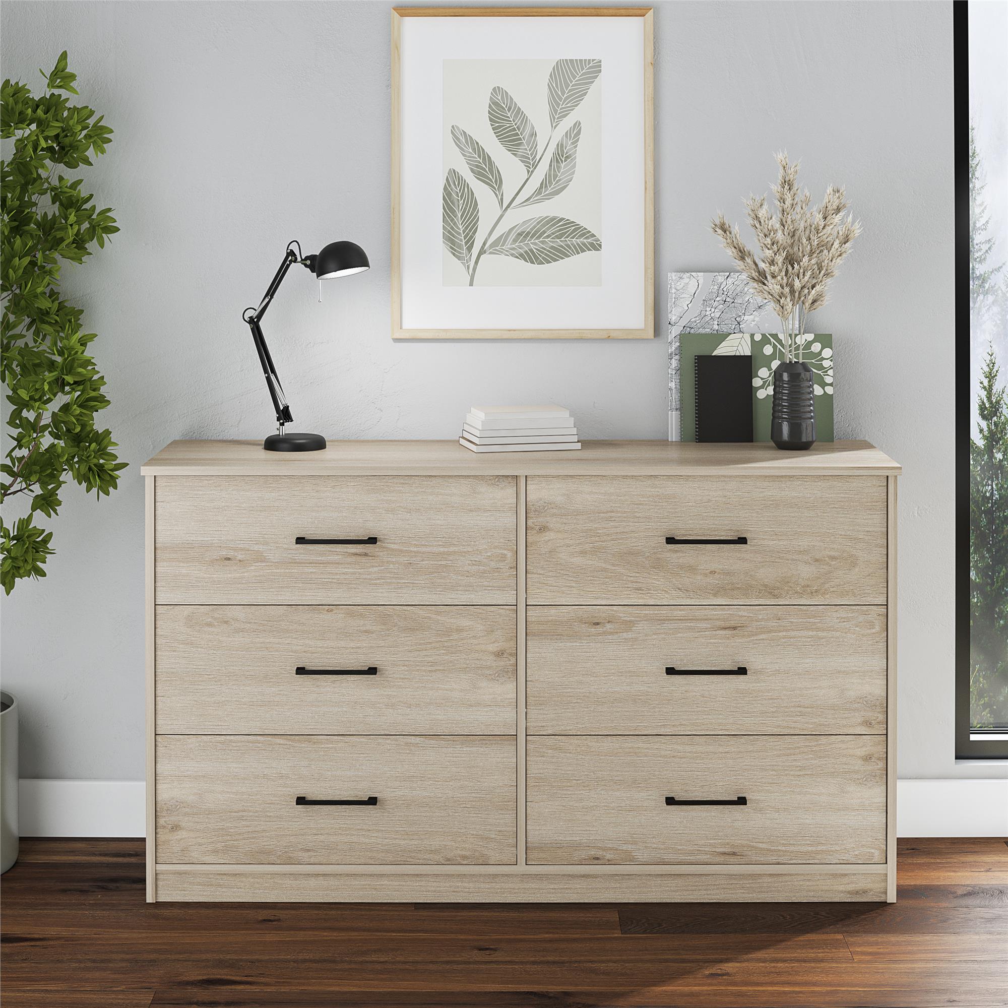 Ameriwood Home BrEZ Build Pearce Wide 6 Drawer Dresser - Blonde Oak - 6 Drawer