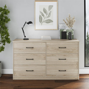 Ameriwood Home BrEZ Build Pearce Wide 6 Drawer Dresser - Blonde Oak - 6 Drawer