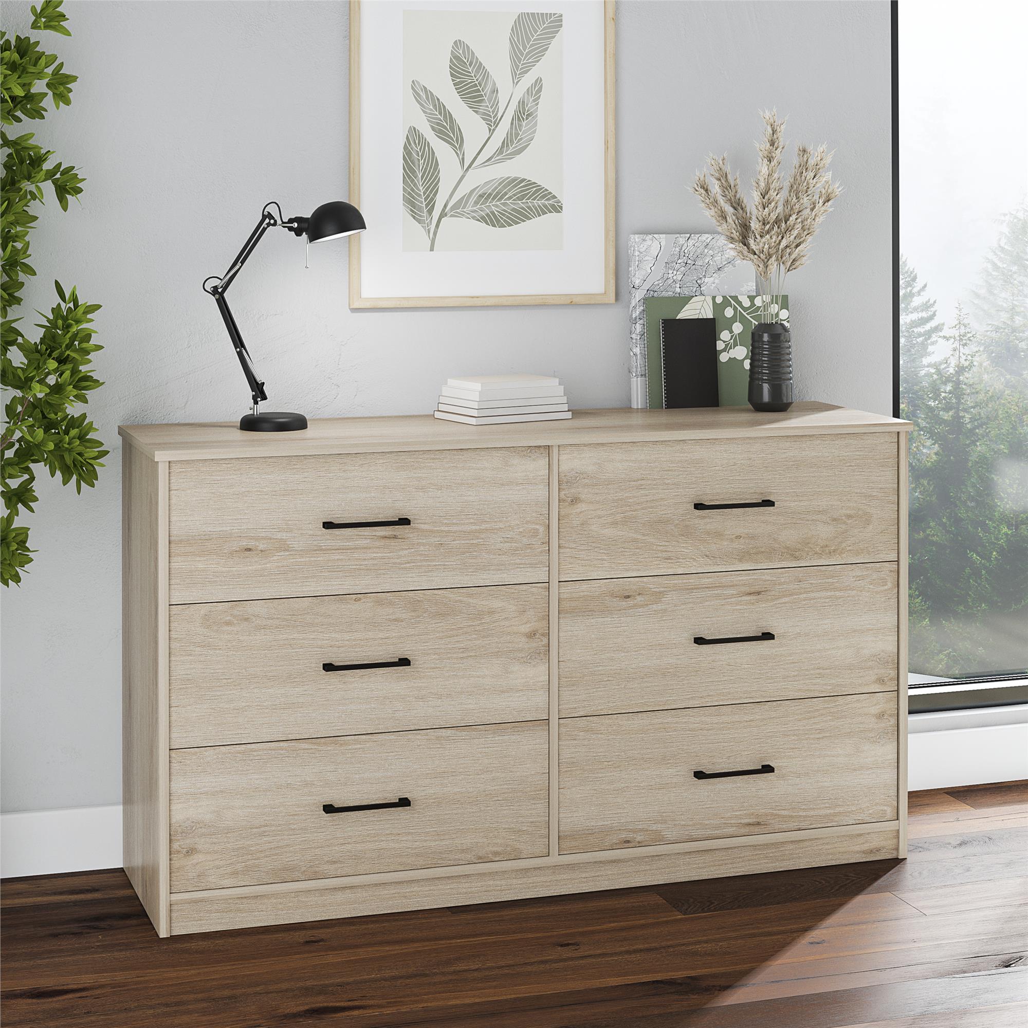 Ameriwood Home BrEZ Build Pearce Wide 6 Drawer Dresser - Blonde Oak - 6 Drawer