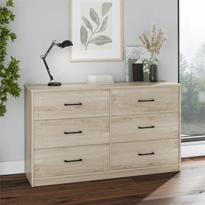 Ameriwood Home BrEZ Build Pearce Wide 6 Drawer Dresser - Blonde Oak - 6 Drawer