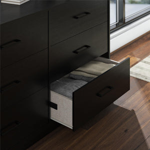 Ameriwood Home BrEZ Build Pearce Wide 6 Drawer Dresser - Black Oak - 6 Drawer