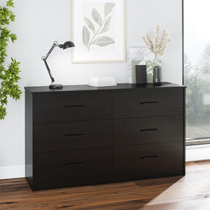 Ameriwood Home BrEZ Build Pearce Wide 6 Drawer Dresser - Black Oak - 6 Drawer