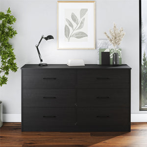Ameriwood Home BrEZ Build Pearce Wide 6 Drawer Dresser - Black Oak - 6 Drawer