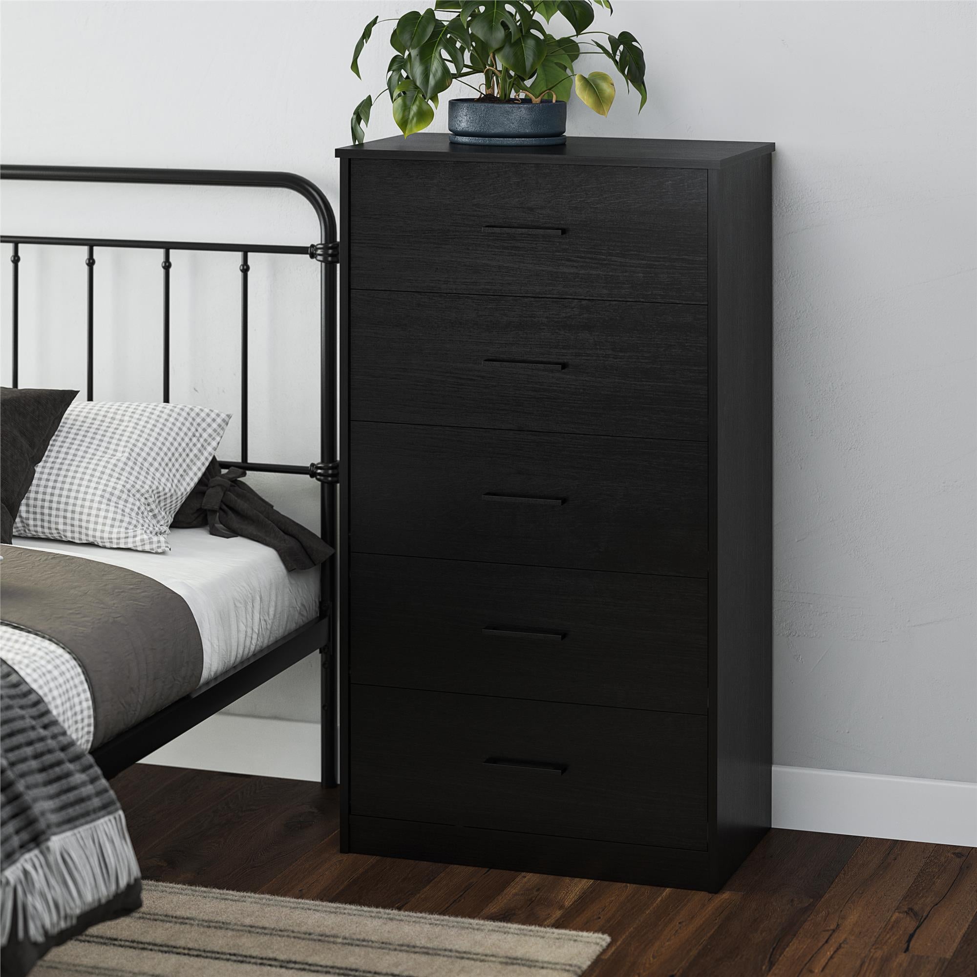Ameriwood Home BrEZ Build Pearce Tall 5 Drawer Dresser - Black Oak - 5 Drawer
