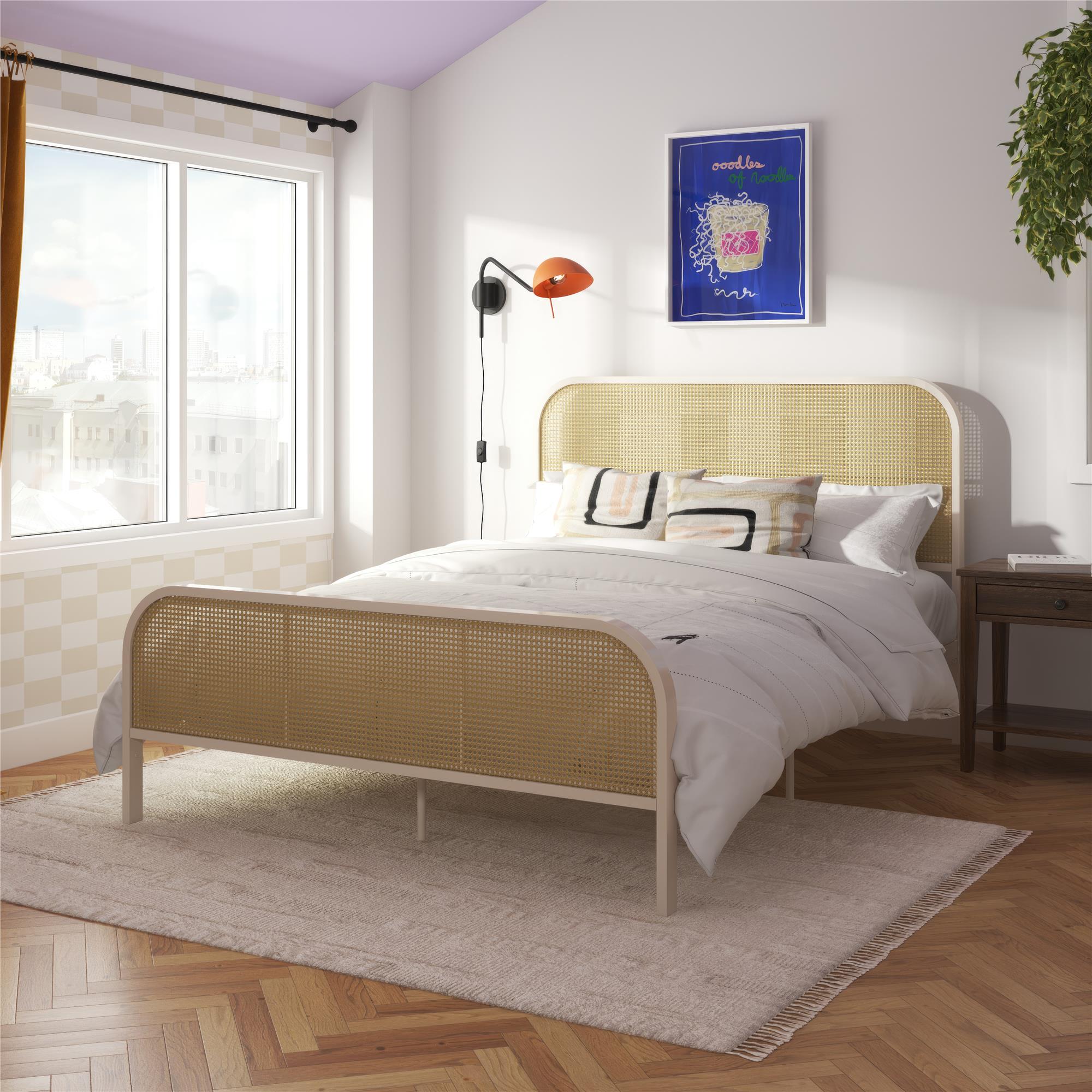 Mr. Kate Roxanne Metal and Cane Bed - Off White - Queen