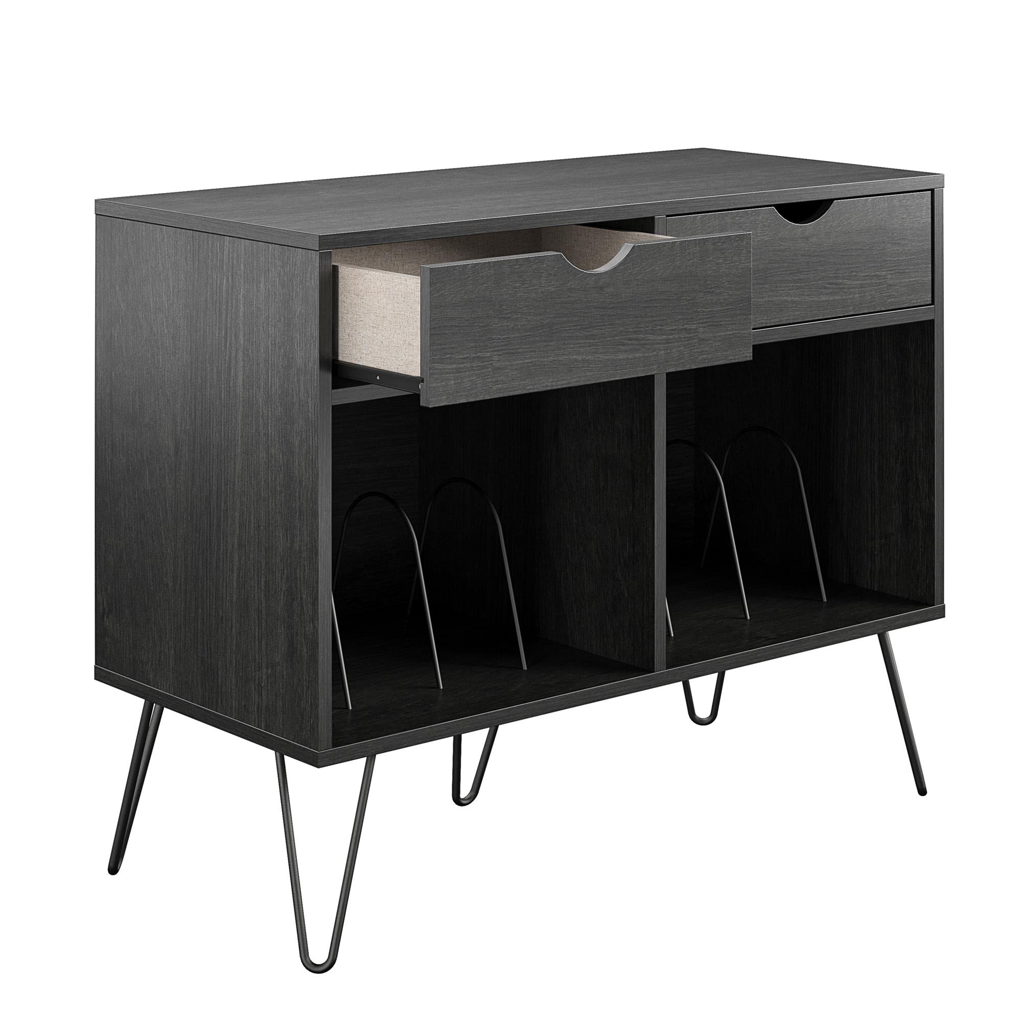 Novogratz Concord Turntable Stand with Drawers - Black Oak