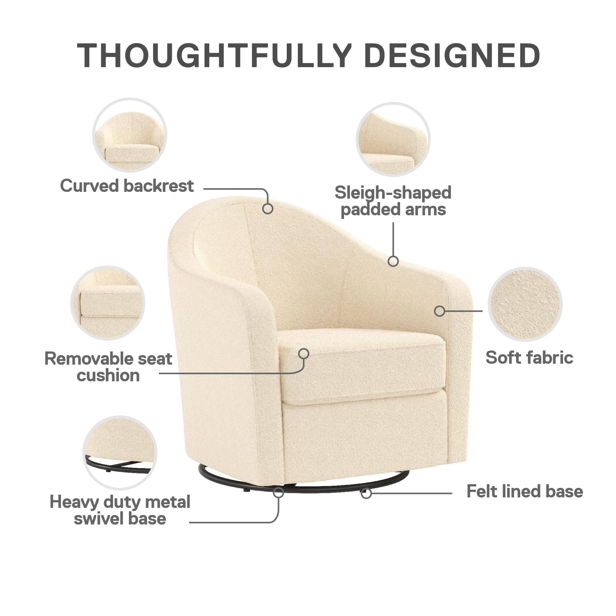 DHP Gentle Swivel Accent Chair - Ivory Boucle