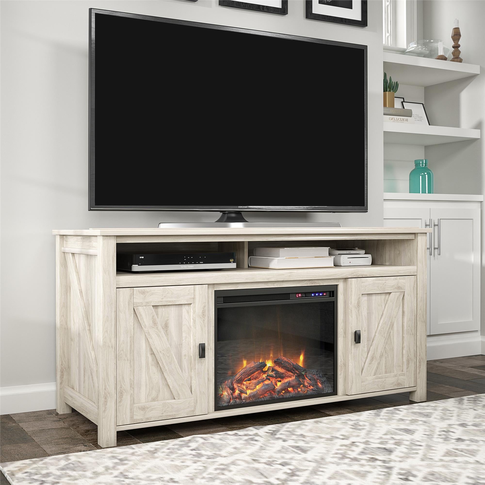 Ameriwood Home Farmington Electric Fireplace TV Console for TVs up to 60" - Light Walnut