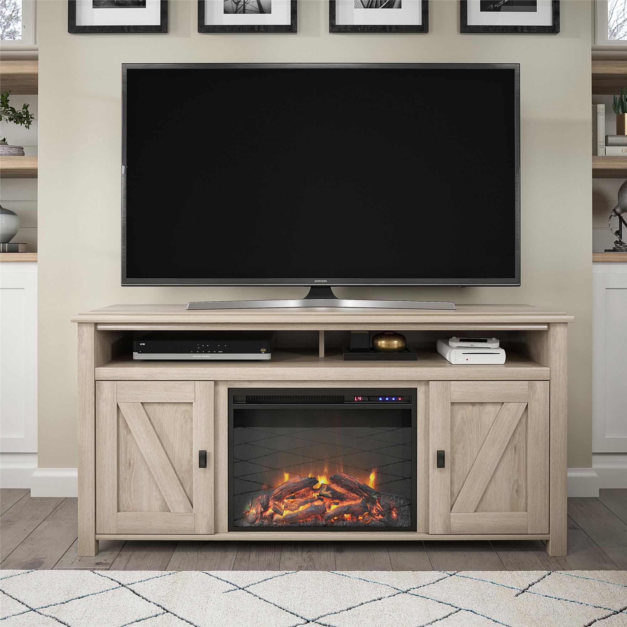 Ameriwood Home Farmington Electric Fireplace TV Console for TVs up to 60" - Light Oak