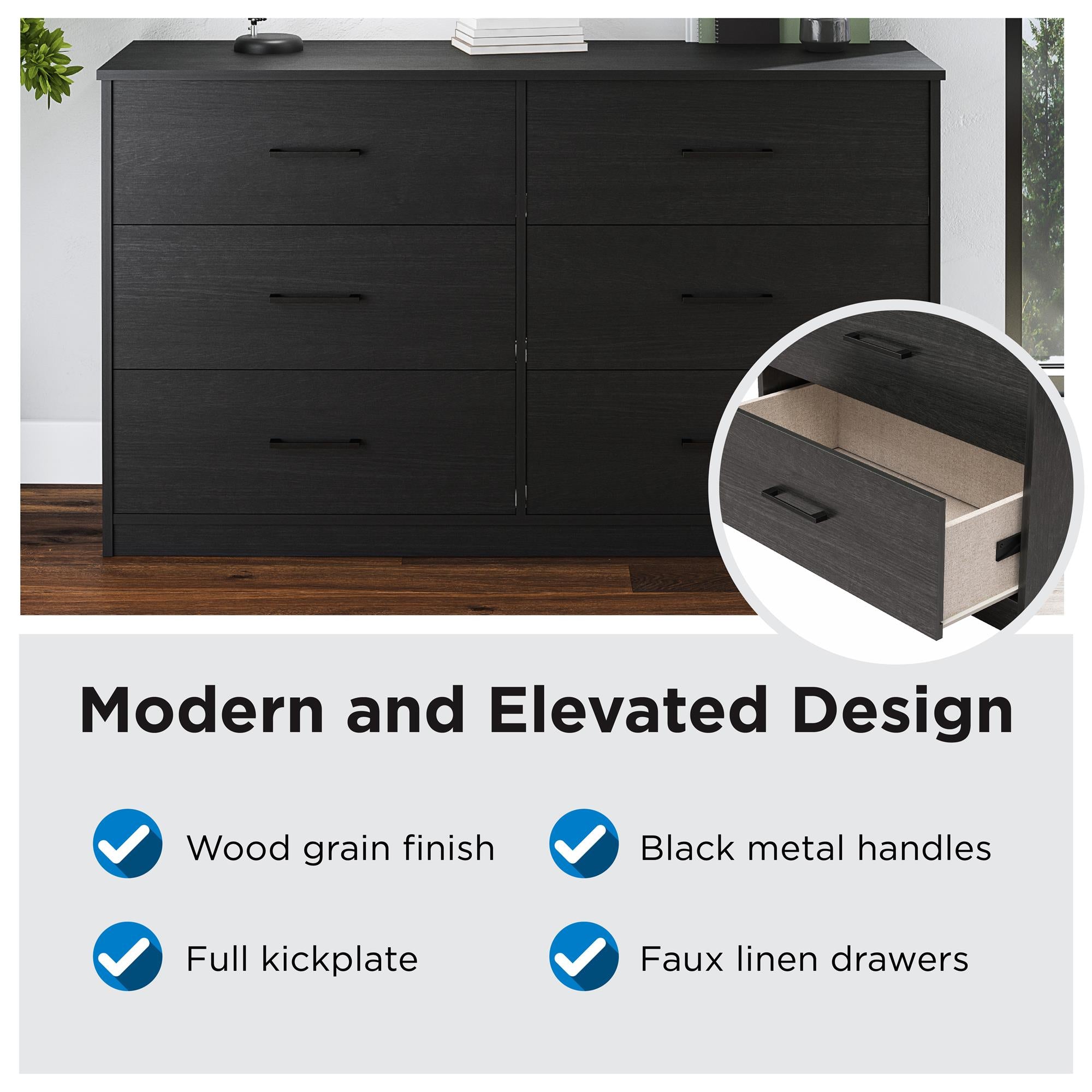 Ameriwood Home BrEZ Build Pearce Wide 6 Drawer Dresser - Blonde Oak - 6 Drawer