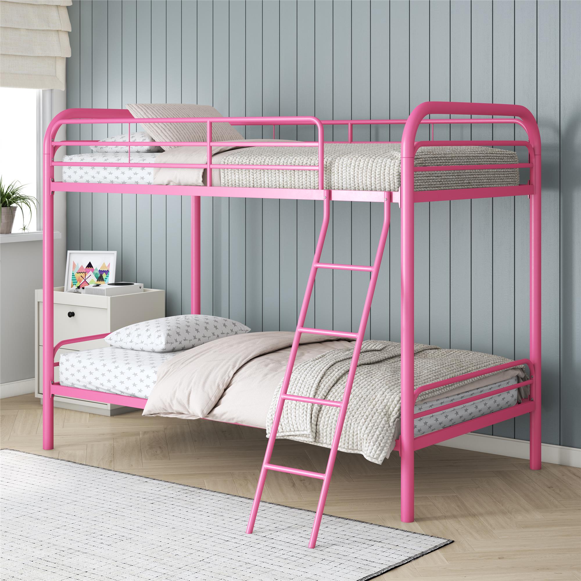 DHP Dusty Kids' Bunk Bed - Pink - Twin-Over-Twin