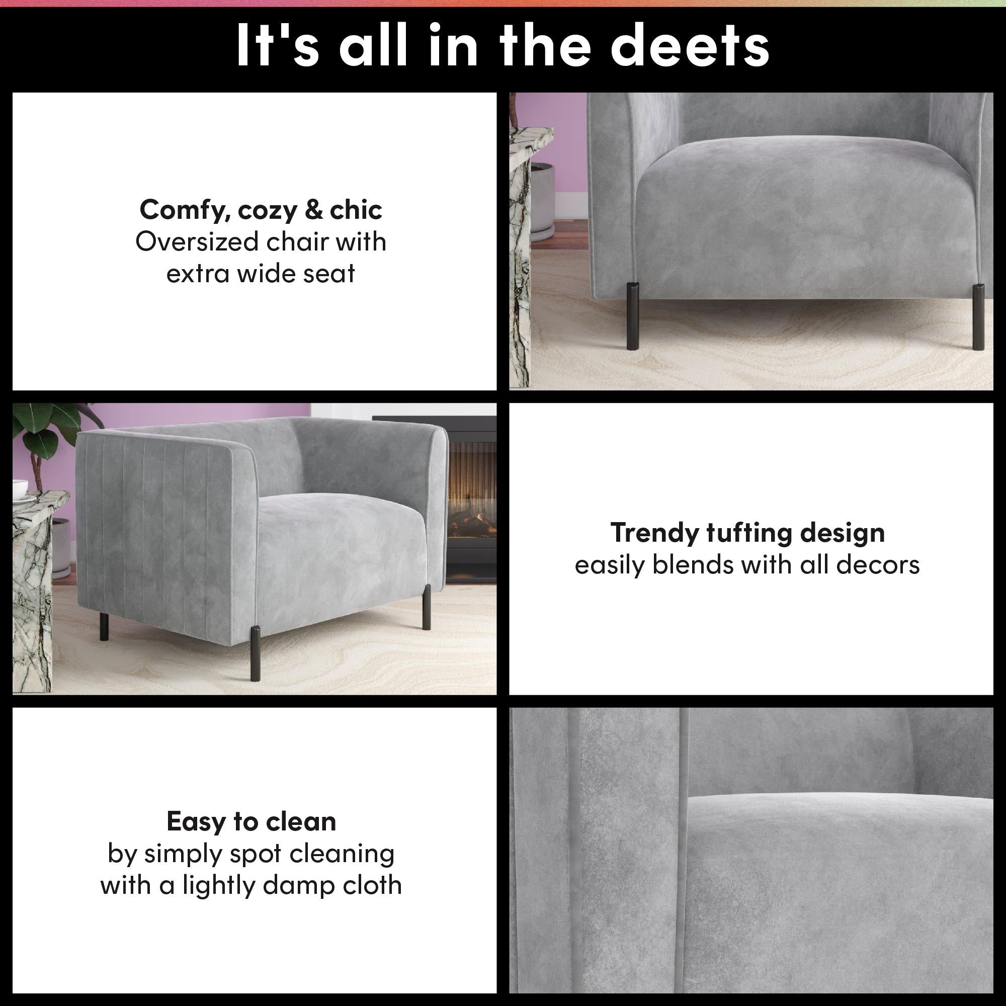 CosmoLiving Blair Upholstered Accent Chair and a Half - Light Gray - 1-Seater