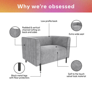 CosmoLiving Blair Upholstered Accent Chair and a Half - Light Gray - 1-Seater