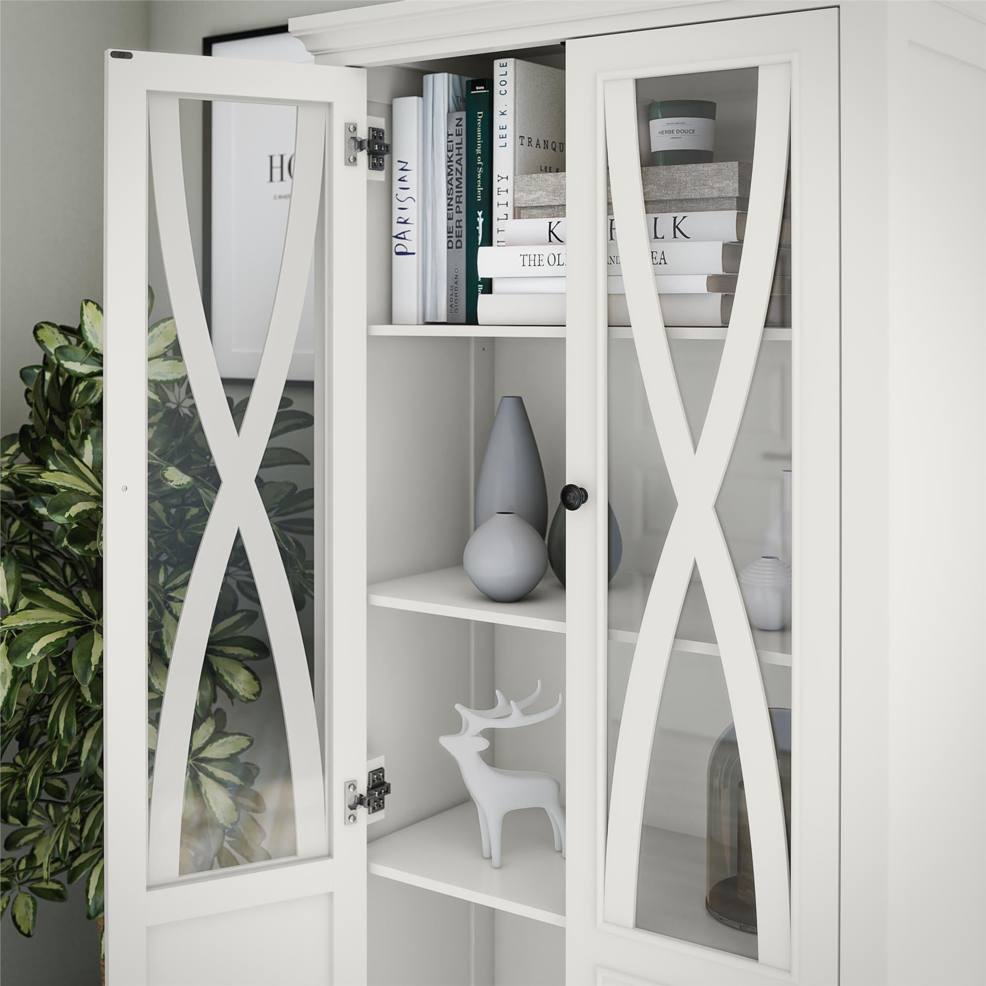 Ameriwood Home Ellington Tall Accent Cabinet with Glass Doors - White