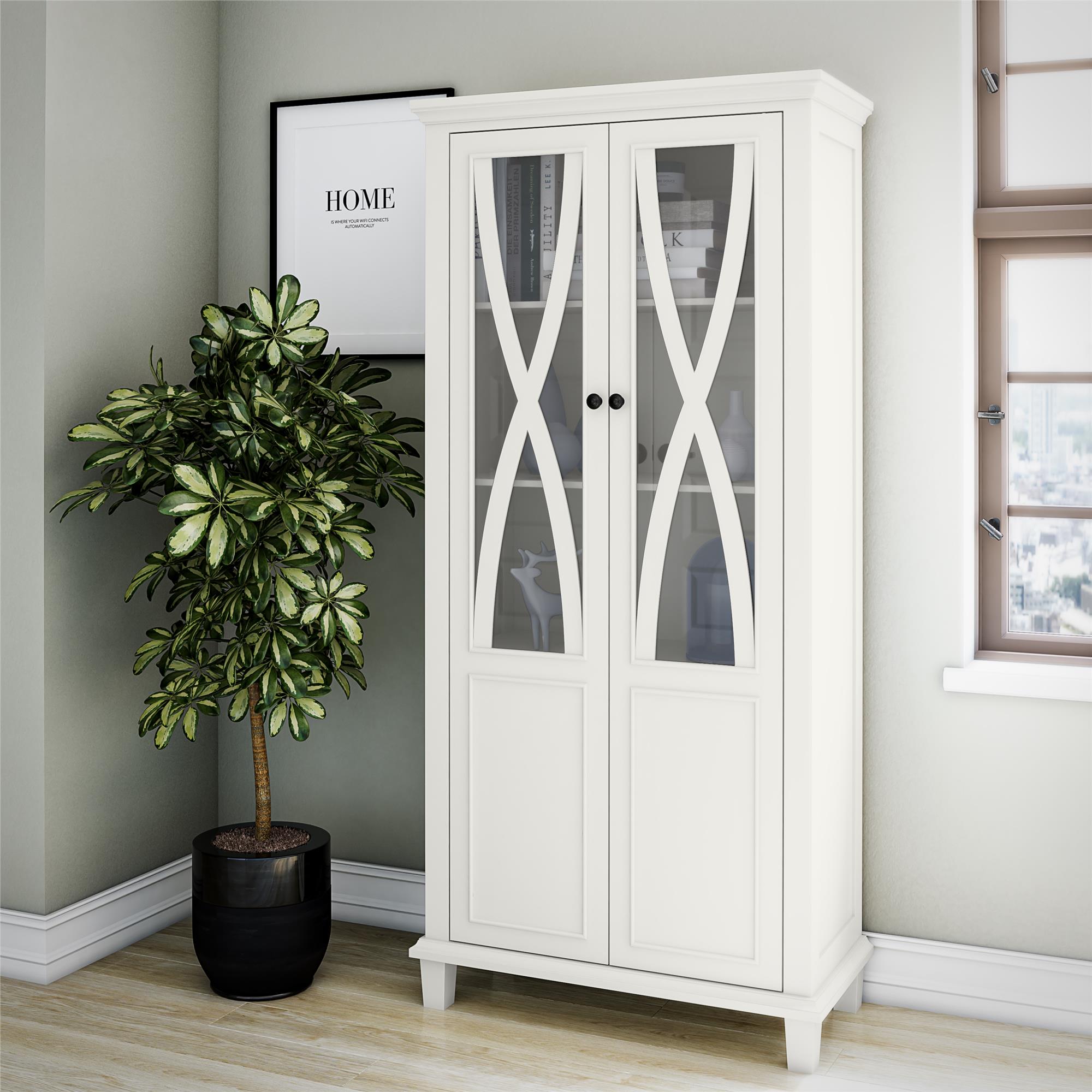 Ameriwood Home Ellington Tall Accent Cabinet with Glass Doors - White