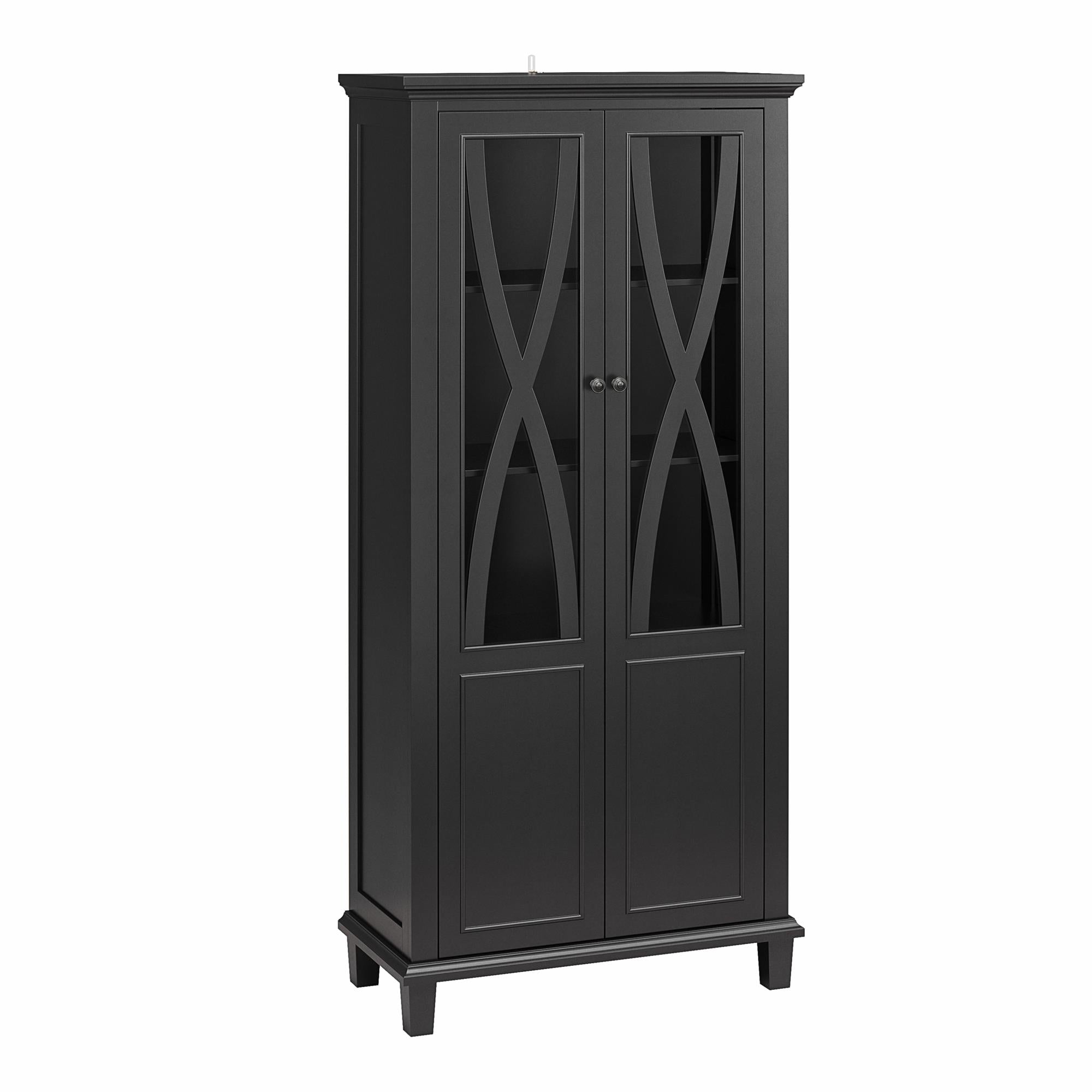 Ameriwood Home Ellington Tall Accent Cabinet with Glass Doors - Black