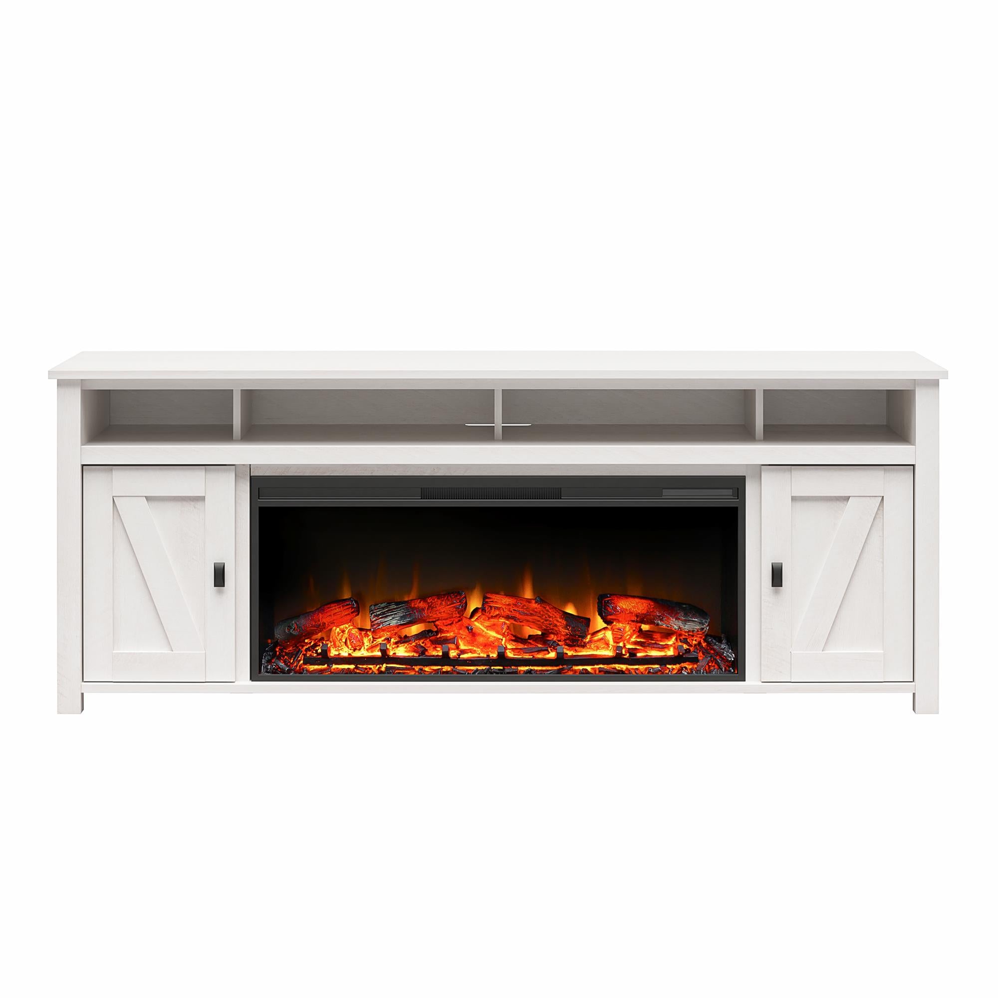 Ameriwood Home Farmington Electric Fireplace TV Console with Remote for TVs up to 85" - Ivory Oak
