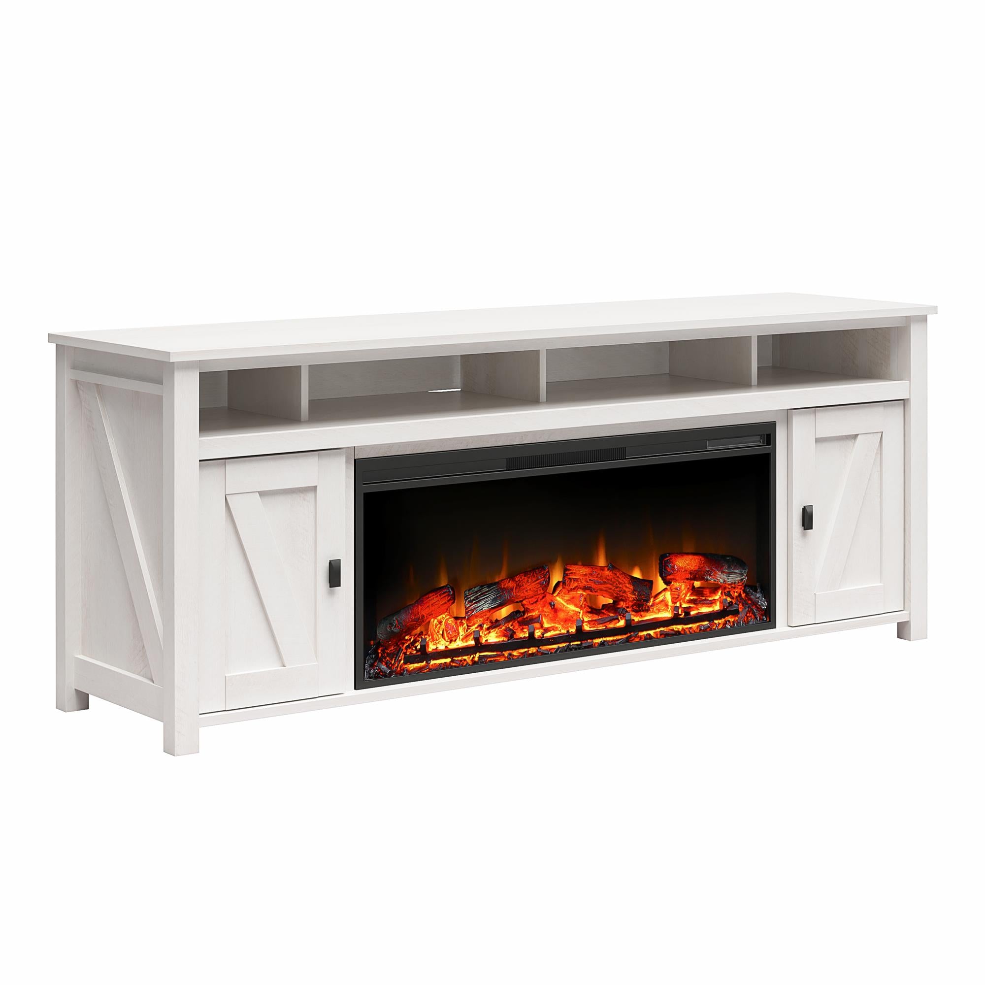 Ameriwood Home Farmington Electric Fireplace TV Console with Remote for TVs up to 85" - Ivory Oak