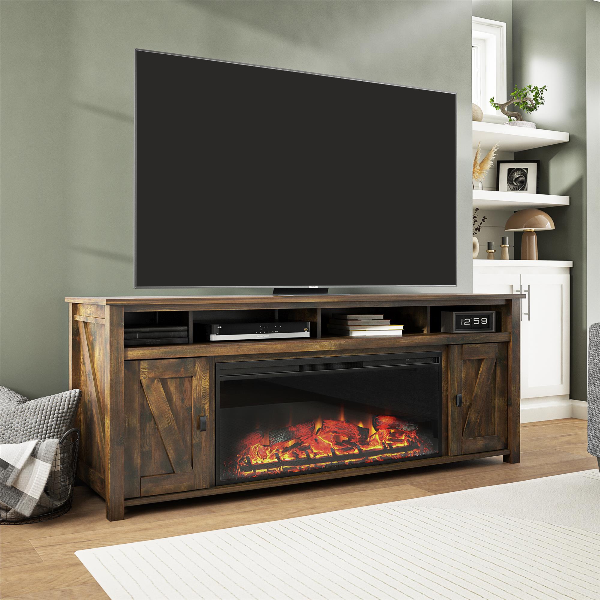Ameriwood Home Farmington Electric Fireplace TV Console with Remote for TVs up to 85" - Century Barn Pine