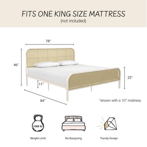 Mr. Kate Roxanne Metal and Cane Bed - Off White - King