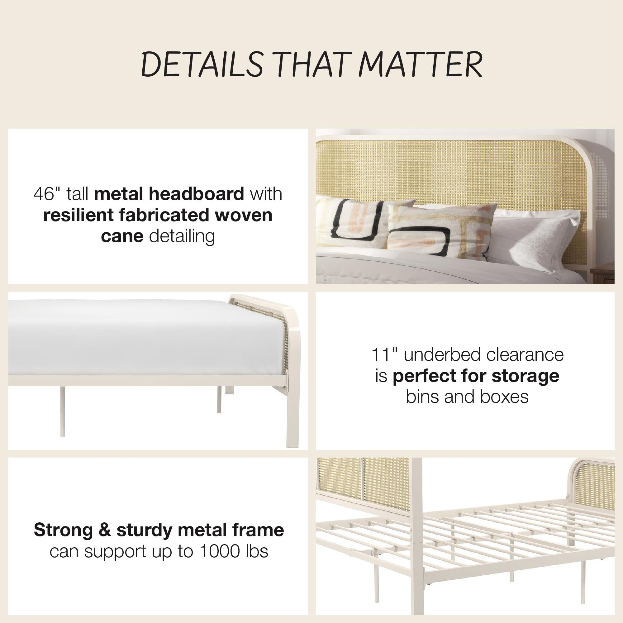 Mr. Kate Roxanne Metal and Cane Bed - Off White - Queen