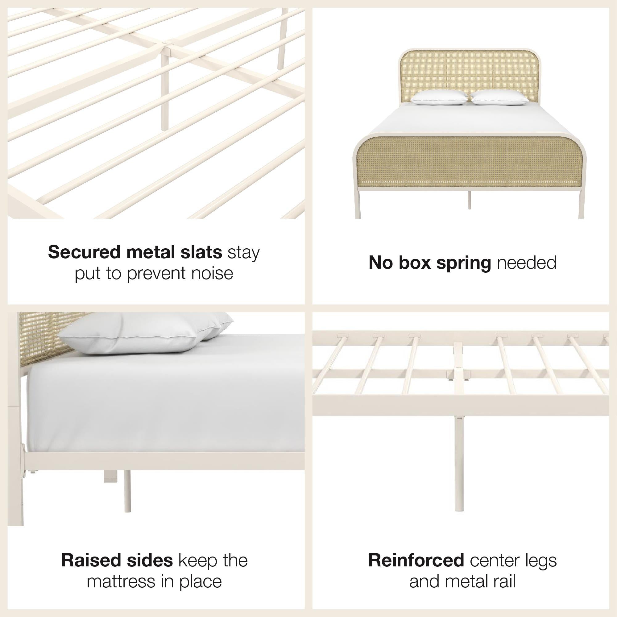 Mr. Kate Roxanne Metal and Cane Bed - Off White - Queen