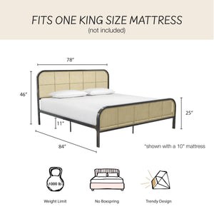 Mr. Kate Roxanne Metal and Cane Bed - Black - King
