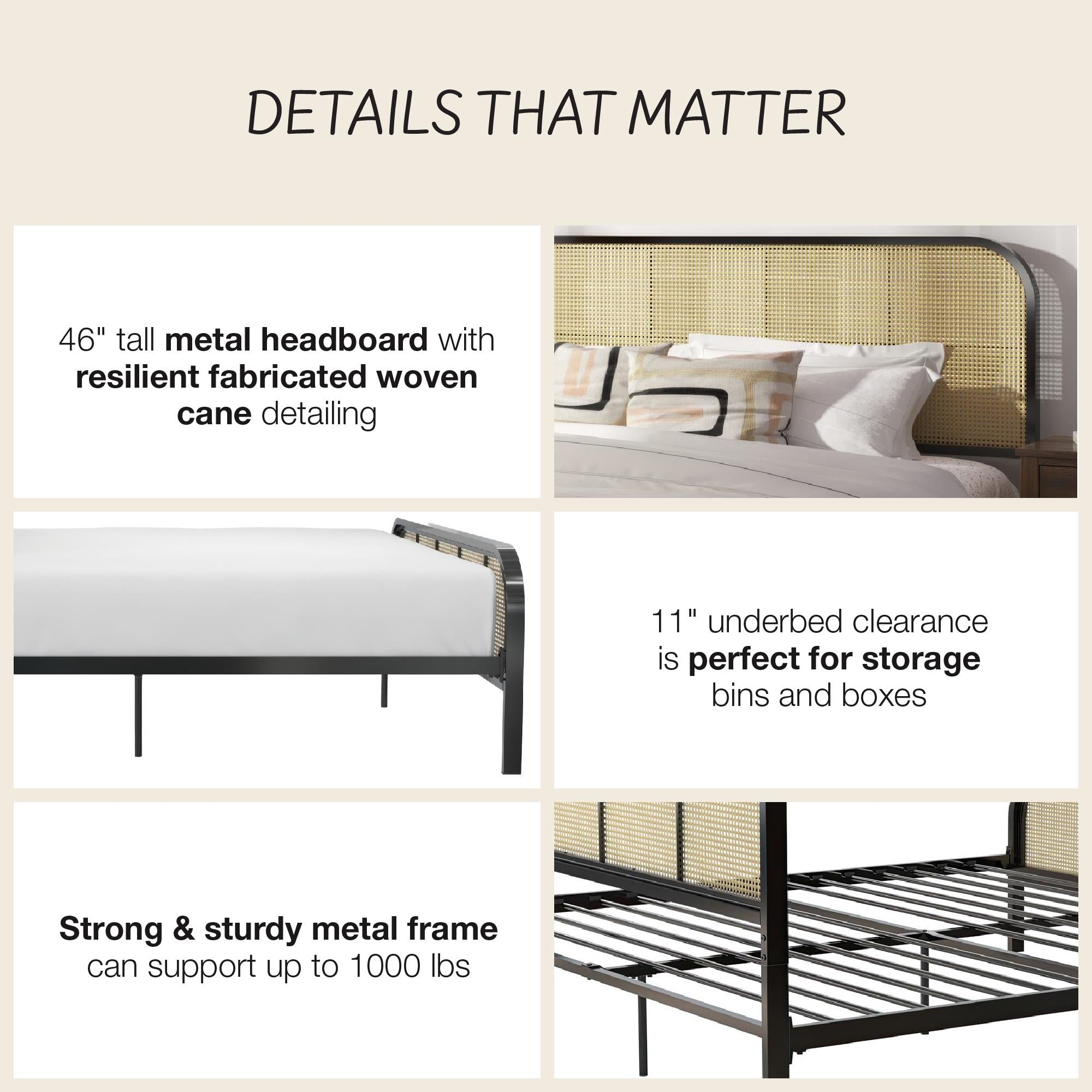 Mr. Kate Roxanne Metal and Cane Bed - Black - King
