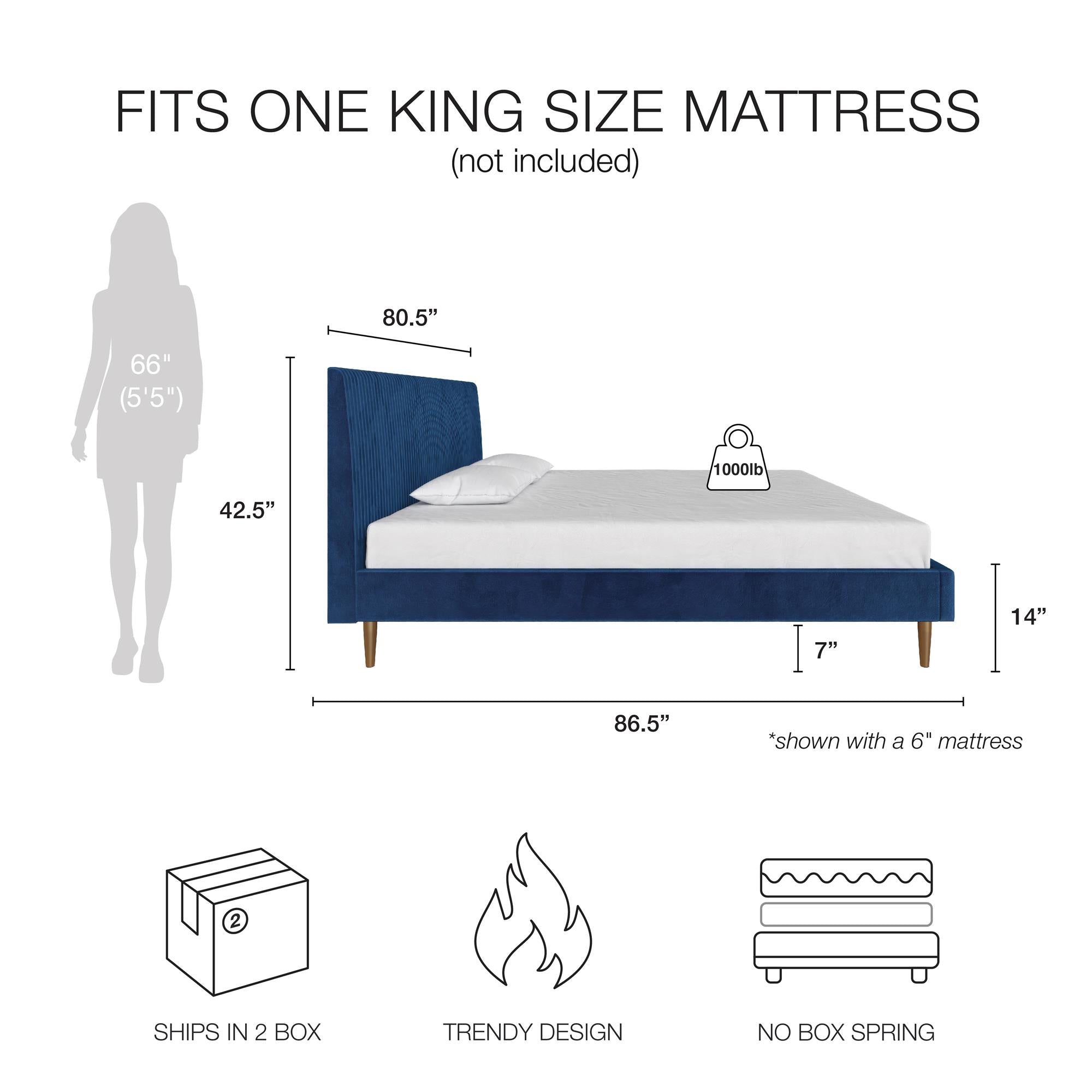 Mr. Kate Daphne Upholstered Bed - Blue - King