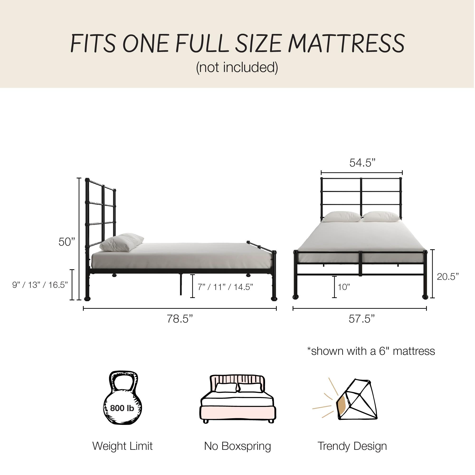 Mr. Kate MacKenzie Adaptable Metal Platform Bed - Black - Full