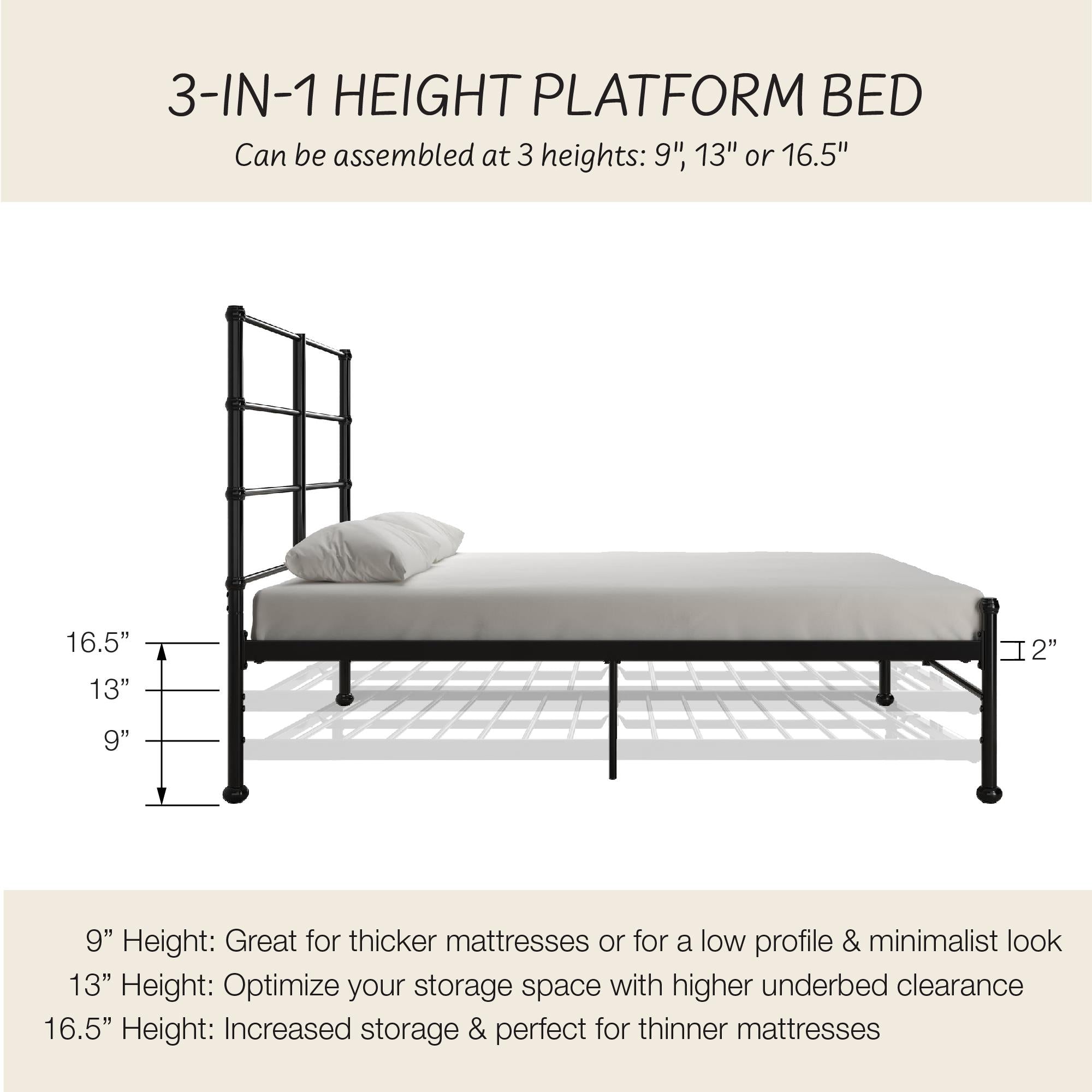 Mr. Kate MacKenzie Adaptable Metal Platform Bed - Black - Full