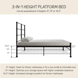 Mr. Kate MacKenzie Adaptable Metal Platform Bed - Black - Full