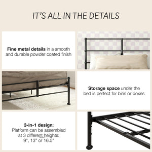 Mr. Kate MacKenzie Adaptable Metal Platform Bed - Black - Full