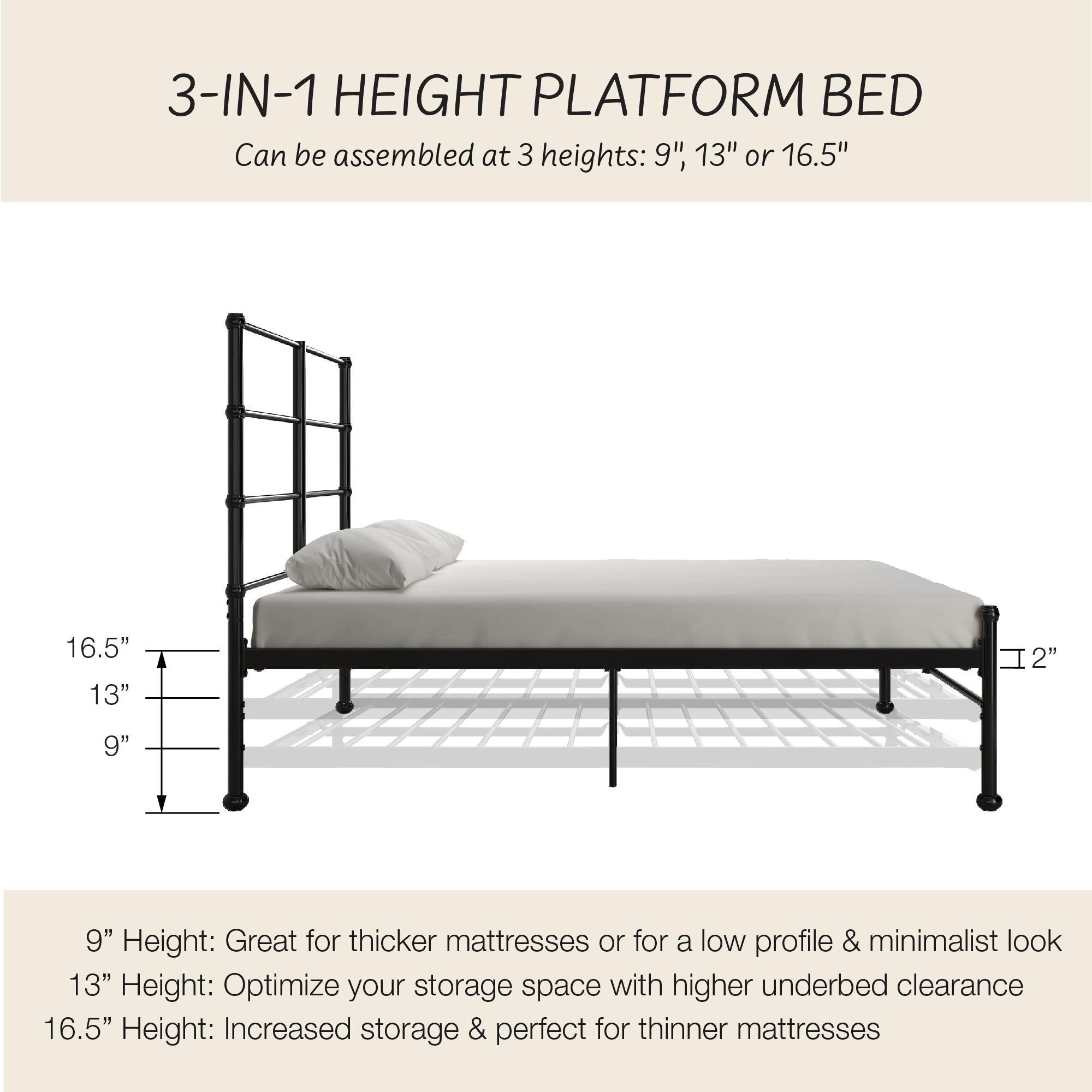 Mr. Kate MacKenzie Adaptable Metal Platform Bed - Black - Queen