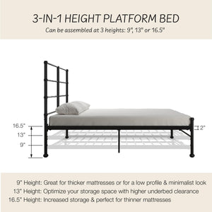 Mr. Kate MacKenzie Adaptable Metal Platform Bed - Black - Queen