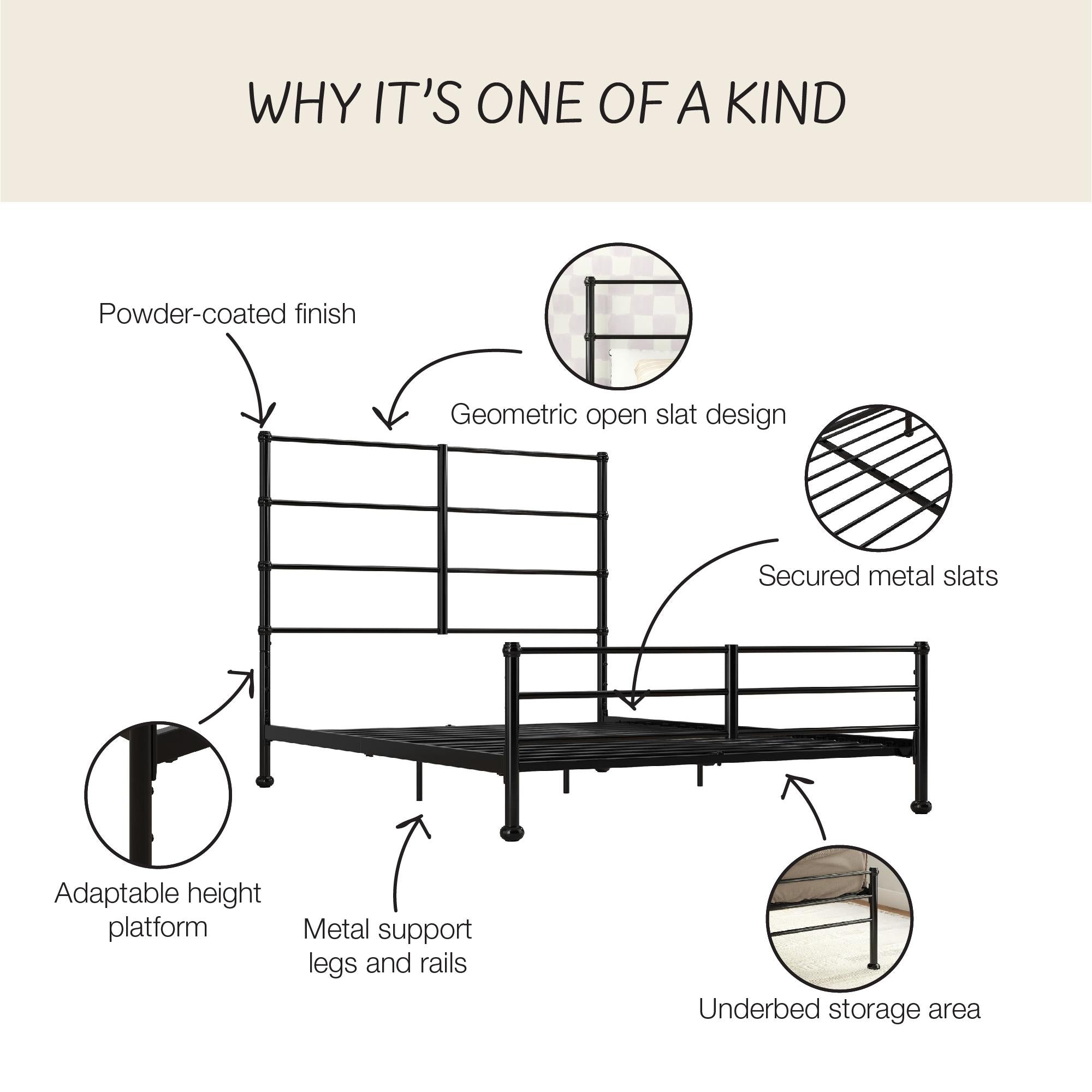 Mr. Kate MacKenzie Adaptable Metal Platform Bed - Black - Queen