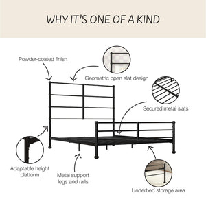 Mr. Kate MacKenzie Adaptable Metal Platform Bed - Black - Queen