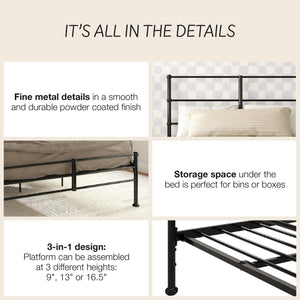 Mr. Kate MacKenzie Adaptable Metal Platform Bed - Black - Queen
