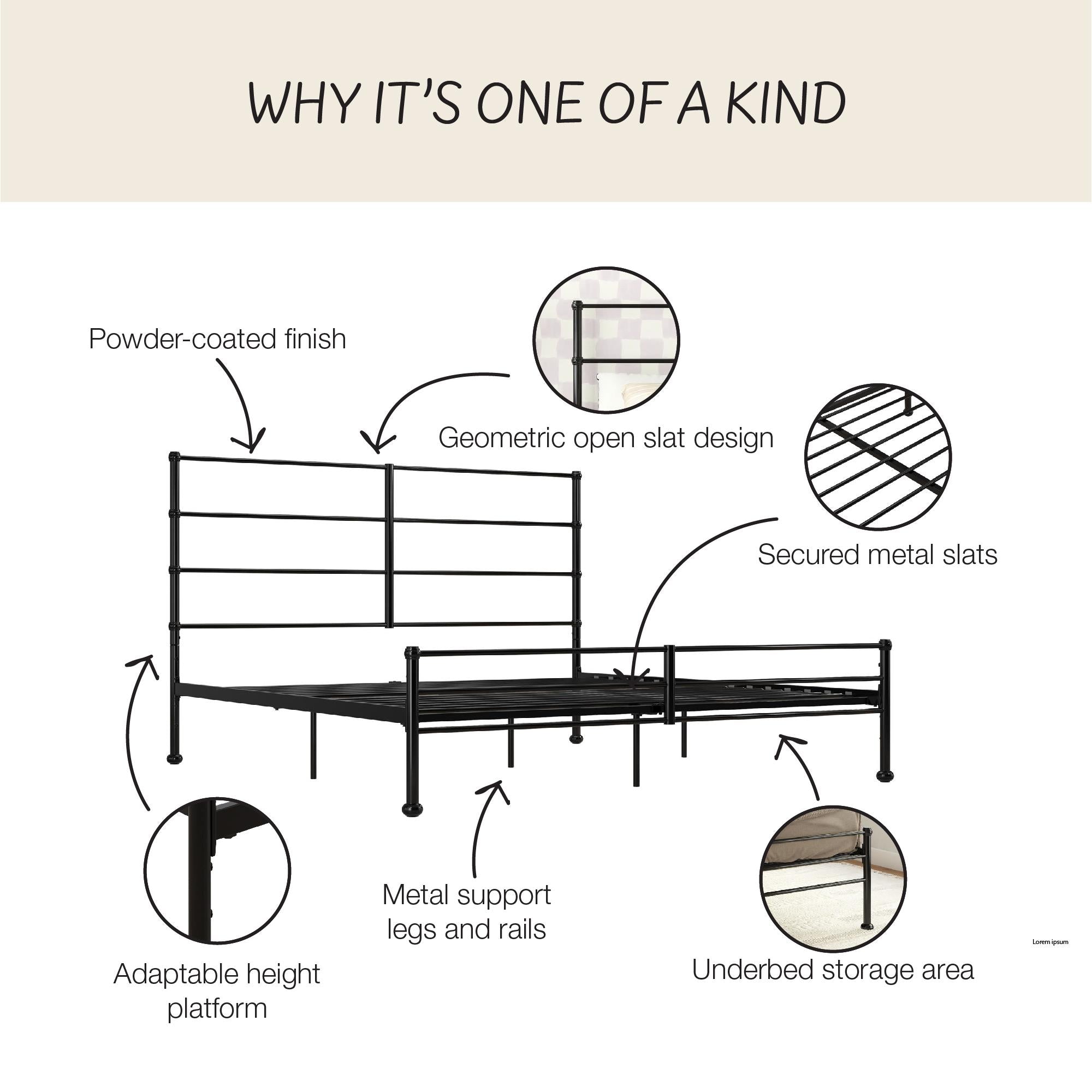 Mr. Kate MacKenzie Adaptable Metal Platform Bed - Black - King