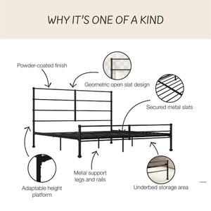 Mr. Kate MacKenzie Adaptable Metal Platform Bed - Black - King