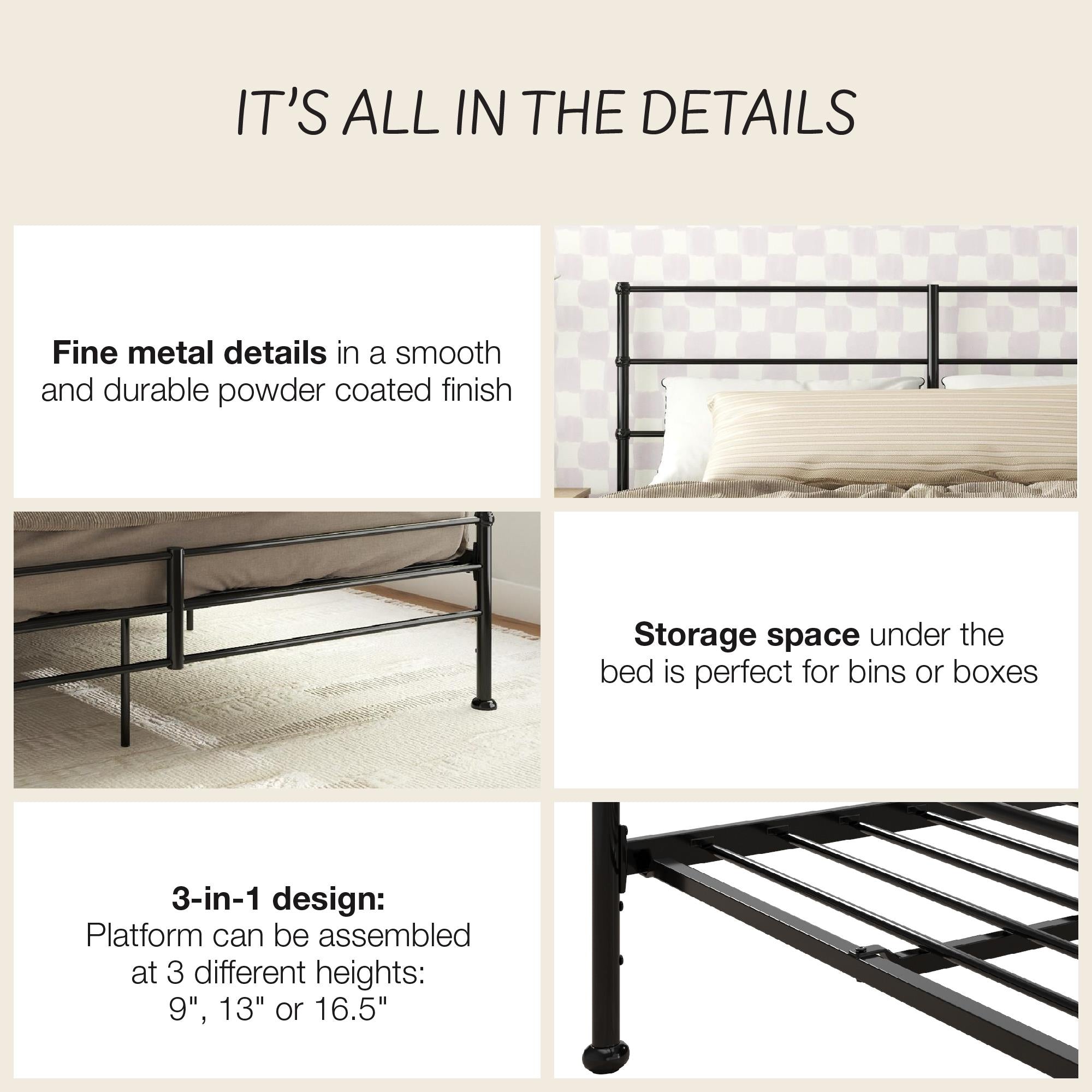 Mr. Kate MacKenzie Adaptable Metal Platform Bed - Black - King